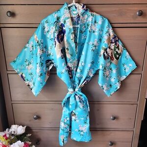 Kimono Robe In Blue Geisha Print